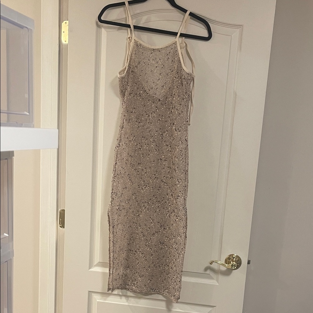 Sage The Label Natural Mesh Slip MIDI dress size small NWT